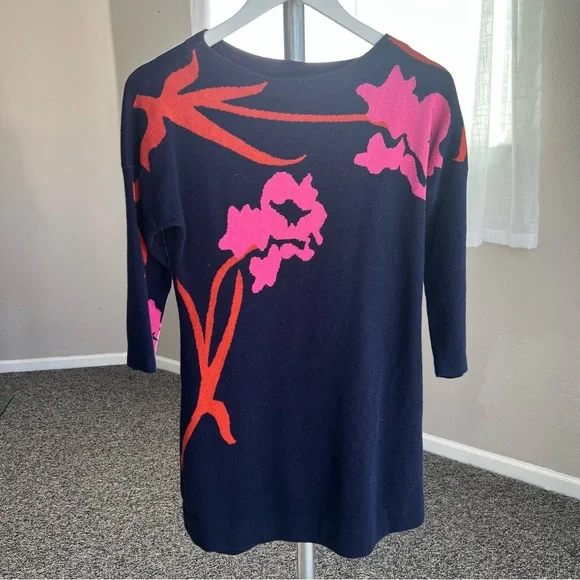 Anthropologie Field & Flower Navy Sweater with Pink Floral Design - Picture 2 of 8
